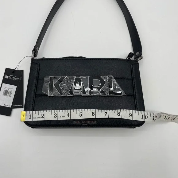 NWT Karl Lagerfeld Paris Black Leather Shoulder Bag MSRP $228 Style LH4HR3 Y2K - Picture 4 of 13